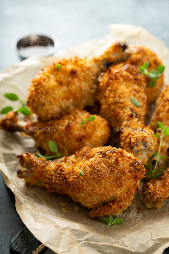 Panko breaded fried chicken drumsticks Stock Photo by fahrwasser